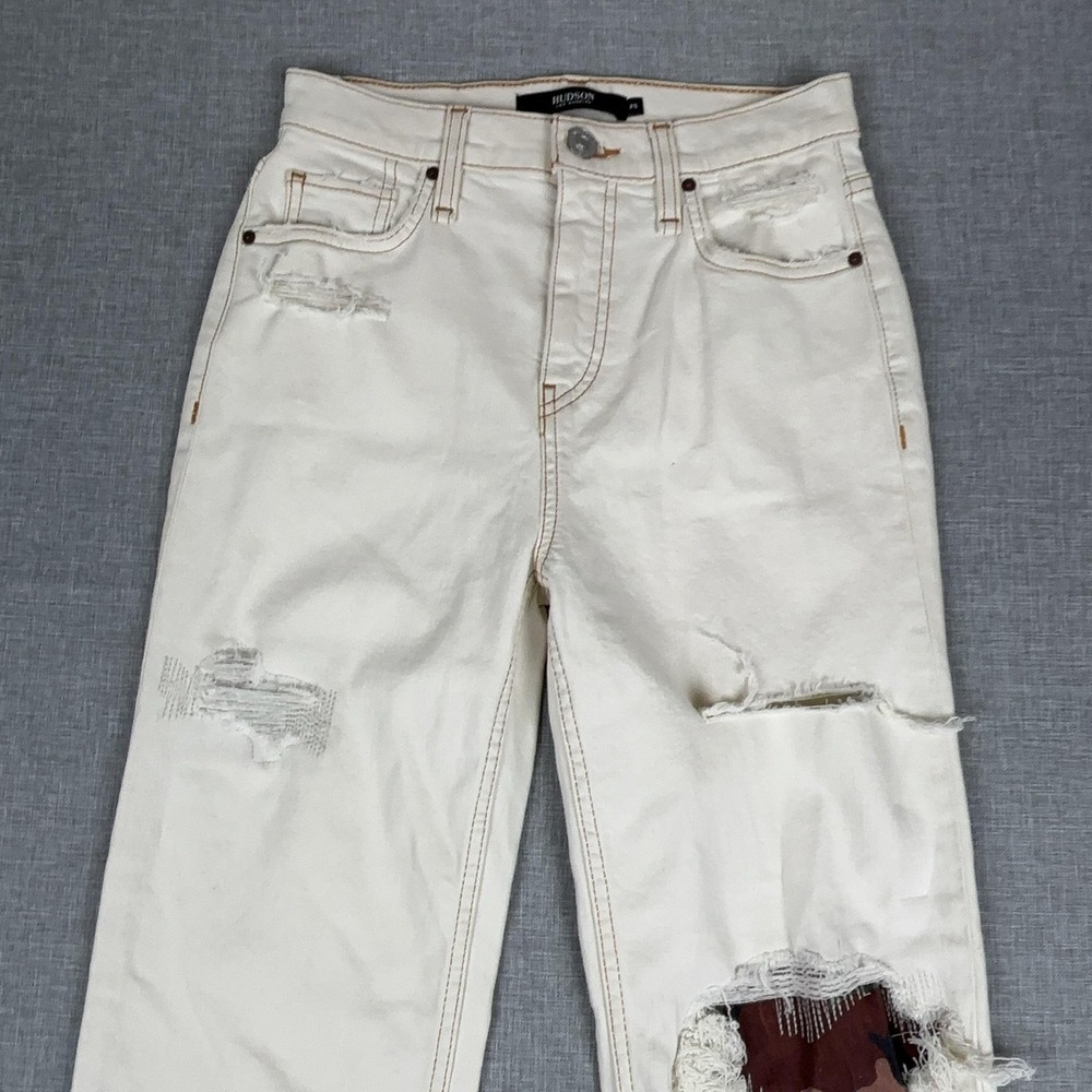 Hudson Jeans Womens 25 White Remi Straight Ankle Distressed Stretch Denim - Picture 4 of 12